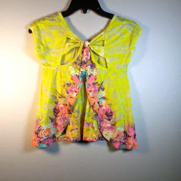 Jessica Simpson Open Back Yellow Floral Summer Crop Top Sz: M - Picture 7 of 11